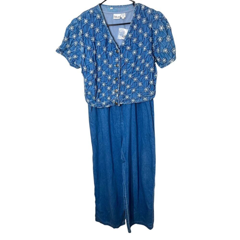 Vintage Styleworks 80's Blue White‎ One Piece Wide Leg Denim Jumpsuit Size 14